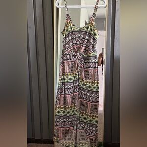 Pink and Brown Sleeveless Spaghetti Strap Sundress